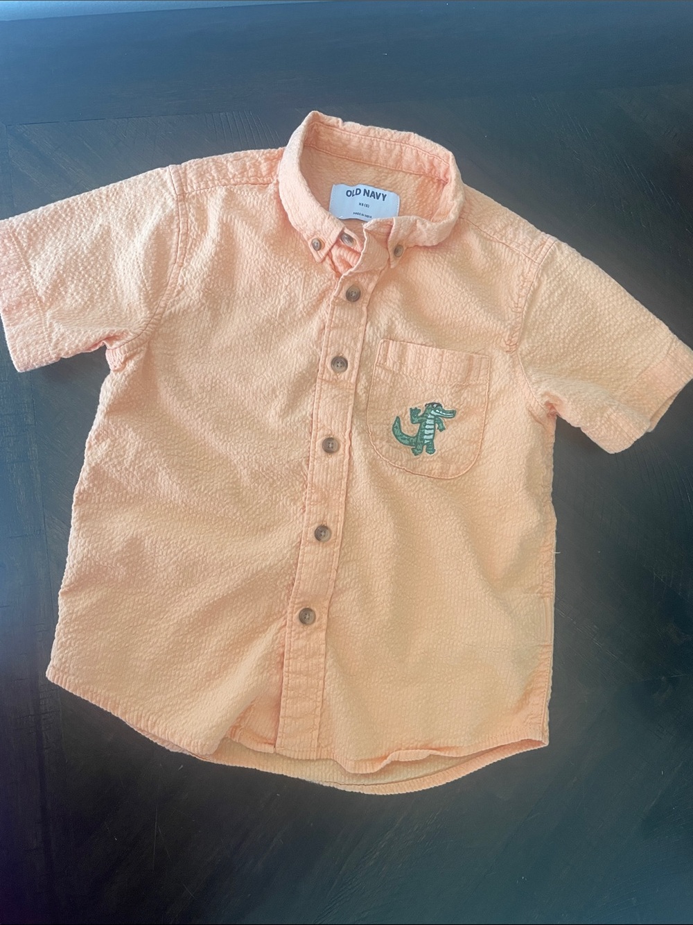 Old Navy Peach Button-Down Shirt with Green Crocodile Pocket Embroidery
